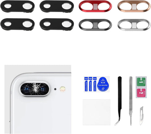 4 Sets for iPhone 8 Plus Silver Red Space Gray Gold Color HD Tempered Camera Lens Cover Replacement for iPhone8 Plus Back Rear Camera Lens Metal F...