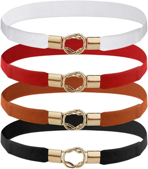 4 Pcs Women Retro Waist Belt Metal Buckle Skinny Stretchy Waist Belt for Dress (Black + Red + White + Khaki...
