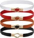 4 Pcs Women Retro Waist Belt Metal Buckle Skinny Stretchy Waist Belt for Dress (Black + Red + White + Khaki...