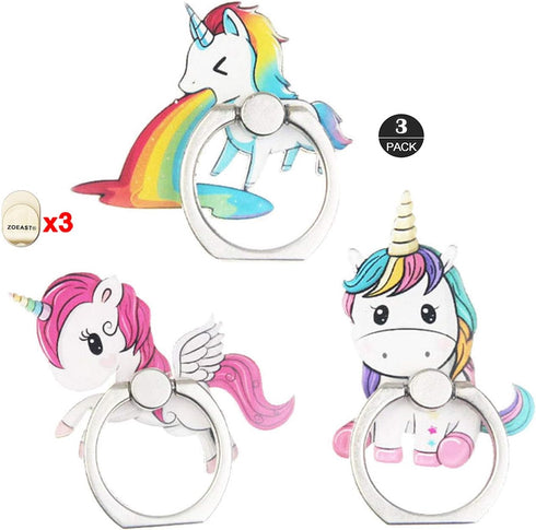 ZOSTLAND 3PCS Rainbow Horse Pegasus Phone Ring Universal 360°Adjustable Phone Case Finger Grip Stand Holder Desk Stent Mount Car Hook Compatible w...