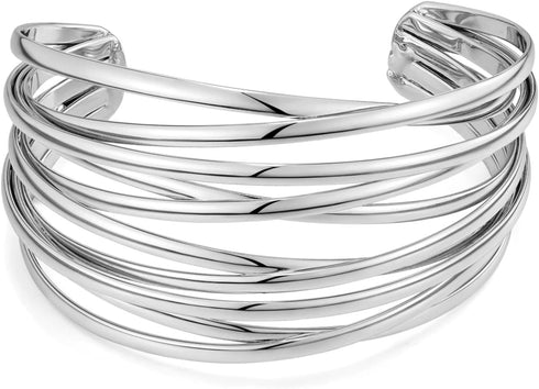 WOWORAMA Chunky Cuff Bracelets for Women Multi-layer Cross Wire Open Bangle Bracelet Adjustable Chunky Wide Open Wrist Arm Cuffs Wrap Bracelet Gol...