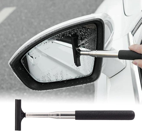 1 PC Car Rearview Mirror Wiper Telescopic Auto Mirror Squeegee 98cm Long Handle Cleaning Tool Glass Mist Cleaner Black...