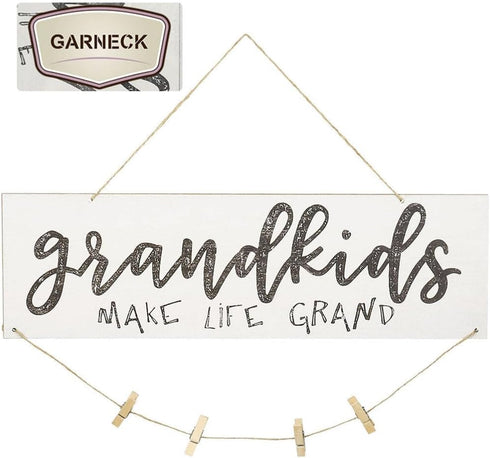 Garneck Grandkids Photo Frame Mini Wooden Hanging Wall Board DIY Listing Note Clips Crafts Grandma's Picture Board Frame with Wooden Clips and Rou...