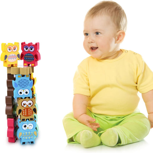 Berry President Stacking toys, Owls Wooden Balancing Toy, Colorful Building Blocks Acrobatics Toy Set, Montessori Early Educational Game Toy for T...