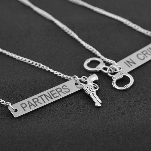 MJartoria Best Friend Necklaces Partners in Crime Engraved Friendship BFF Necklace for 2(Silver color3)...