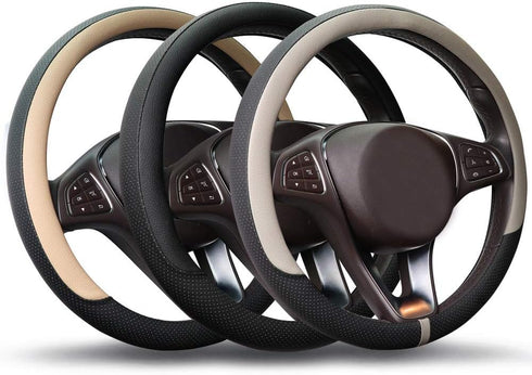 COFIT Breathable Steering Wheel Cover Microfiber Leather with Center Mark Design Universal Medium Size 14 1/2-15 Inch Black...
