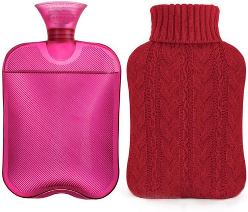samply Hot Water Bottle with Knitted Cover, 2L Hot Water Bag for Hot and Cold Compress, Hand Feet Warmer, Ideal for Menstrual Cramps, Neck and Sho...