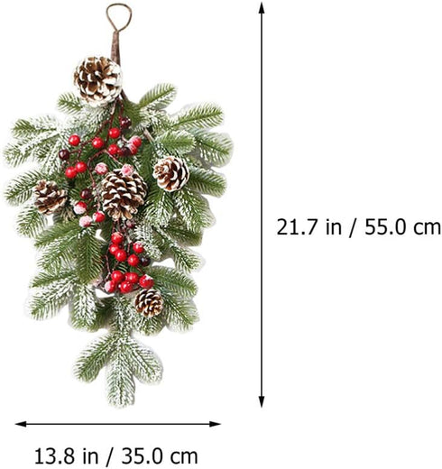 BESTOYARD Artificial 21.7in Christmas Teardrop Swag Pine and Pinecone Teardrop Door Swag Decoration for Holiday Wall Door Window Decor...