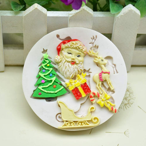 Set of 4 Christmas Fondant Molds, Xmas Cake Cupcake Decoration Silicone Chocolate Candy Mold, Christmas Tree/Gingerbread Man/Reindeer/Snowflake/Sa...