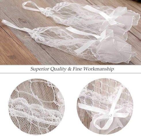 Olbye Womens' Wedding Gloves Fingerless Rhinestone Lace Gloves for Brides and Bridesmaids Lace Bow Gloves White...