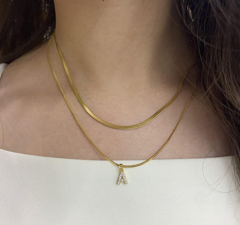 Dainty Initial Necklaces Gold Letter Chokers for Women,18k gold Chain Necklace Simple Cubic Zircon Minimalist Pendant Herringbone Women Choker Nec...