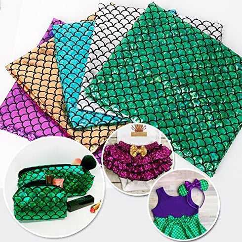 Mermaid Hologram Spandex Fabric Fish Scale Stretch Laser Knit Cloth 58" Wide Sold by The Yard (Green)...