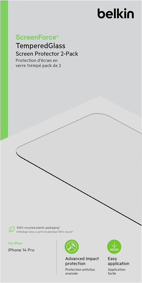 Belkin Tempered Glass Screen Protector - iPhone 14 Pro Screen Protector - Included Guide Stickers for Easy Alignment - 9H Hardness Tested - Compat...