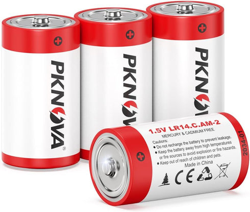 C Batteries 4 Pack, 1.5v LR14 Type C Batteries, Long-Lasting Alkaline C Cell Batteries, Size C Battery for Household and Office Devices...