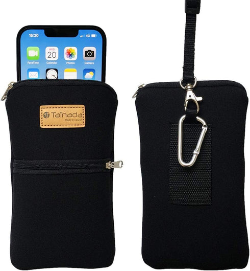 Men Women Phone Neoprene Shockproof Zippered Sleeve Case Bag Pouch with Carabiner, Neck Lanyard, Belt Loop Holster for iPhone 15/14 Pro Max, 15 Pl...