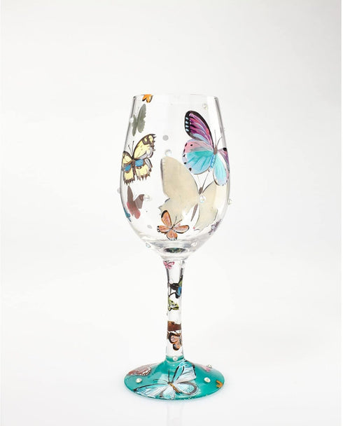 Designs by Lolita “Butterflies” Hand-painted Artisan Wine Glass, 15 oz....