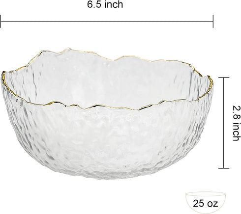 TOSSOW Glass Salad Bowl Irregular Shape Serving Bowls, 25 oz Pyrex Mixing Bowls for Kitchen Prep, Fruit, Snack, Dessert, and Candy Dishes or Nut B...