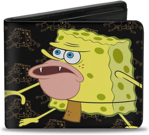 SpongeBob Squarepants Men's Buckle-Down PU Bifold Wallet-Primitive Sponge Pose Outline Black/Brown, Multicolor, 4.0" x 3.5"...