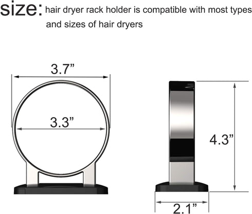 Hair Dryer Holder, Bathroom Cabinet Door Blow Dryer Stand, Blow Dryer Holders Wall Mount - Extra Large Rim (Silvery)...
