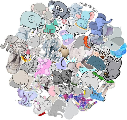 Cute Stickers Elephant Stickers Waterproof Vinyl Stickers Scrapbooking Stickers Scrapbook kit for Skate, Moto, Luggage, Water Bottles, Guitar...