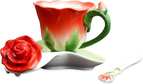 Beddinginn Pink Tea Cups and Saucers (Red)...