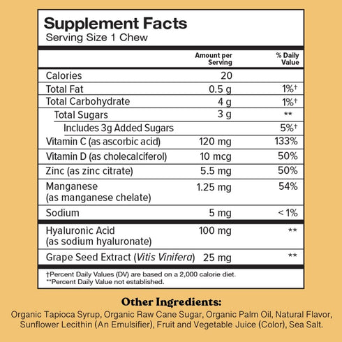 Youthful Skin, Fruity Chews Vitamins, Radiance & Hydration Formula, Hyaluronic Acid, Grape Seed Extract, Antioxidants & Minerals, Vitamins Raspber...