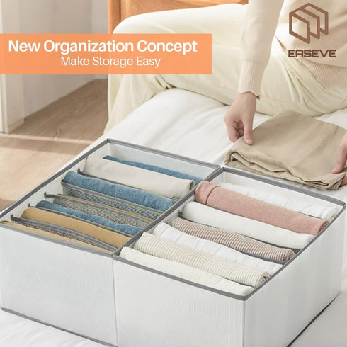 Wardrobe Closet Organizer and Storage for Clothes - 7 Grids Foldable Drawer Dividers Organizers for Jeans | Pants | Shirts | Leggings, Stackable C...