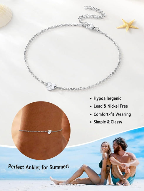 FaithHeart Initial Ankle Bracelets for Women, 18K Gold Plated Stainless Steel Waterproof Anklet with Initials for Women Dainty Anklets Summer Jewe...
