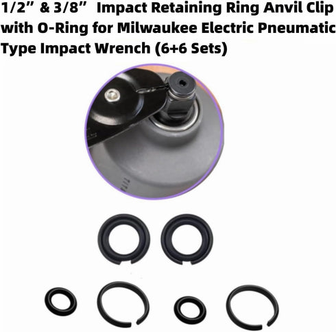 (6+6 Sets) 1/2” Impact Retaining Ring Friction Ring & 3/8” Impact Retaining Ring Friction Ring Anvil Clip with O-Ring for Milwaukee Electric Pneum...