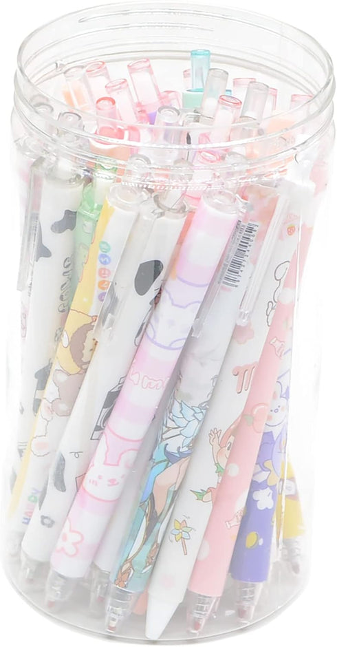 YIKANGHENG 30 Pcs Fine Point Cute Pens With a Pen Holder, 0.5mm 30 Different Random Styles Black Ink Kawaii Gel Pens for Office, Study, Gift and H...