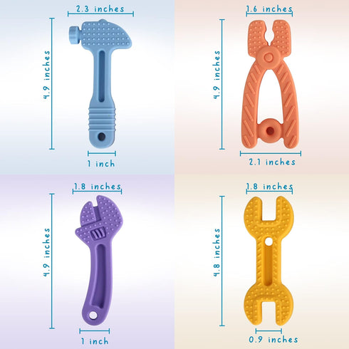 Fu Store 4 Pack Soft Silicone Teething Toys for Toddlers Infant Hammer Spanner Wrench Pliers Tools Shape Baby Teethers Relief Soothe Babies Gums S...