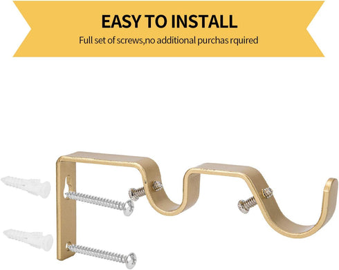 Ycolnaefllr Set of 3 Golden Double Rod Holders Double Curtain Rod Brackets Heavy Duty Double Curtain Rod Hanging Brackets for 1 and 0.7 -Inch Rod...