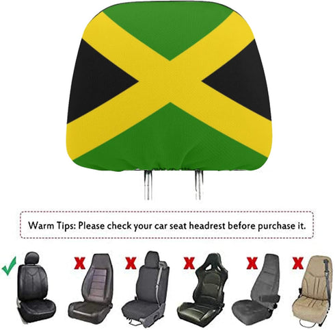 2 Pack Headrest Covers for Jamaica Flag, Seat Cover Accessories Car Headrest Protector Universal Fit to All Car/Truck Models (Jamaica)...