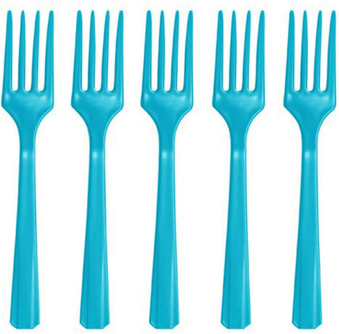 Elegant Caribbean Blue Plastic Fork (Pack Of 20) - Eco-Friendly, Durable & Eye-catching, Perfect For Parties & Events...