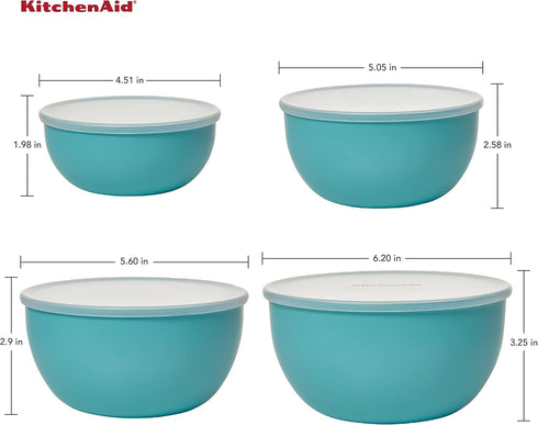 KitchenAid Plastic Prep Bowls with Lids, Set Of 4, Aqua Sky...
