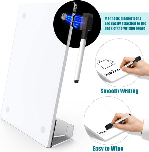Acrylic White Board 8x6 Inches, Frameless Desktop Tablet Dry Erase Board with Flexible Magnetic Stand and Markers, Mini Whiteboard Desk Accessorie...