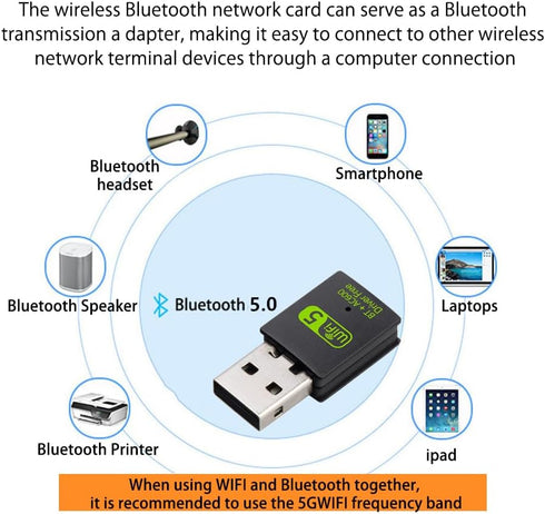 DIGISHUO Mini WiFi Dongle | USB Bluetooth WiFi receiver driver dual band network card, 600Mbps Dual Band 2.4 | 5Ghz Wireless Network External Rece...