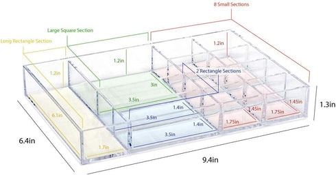Isaac Jacobs 12-Compartment Clear Acrylic Drawer Organizer (9.4" L x 6.4" W x 1.3" H), Multi-Sectional Tray & Storage Solution for Makeup, School ...
