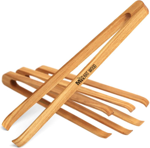 4 Pcs Wooden Toaster Tongs | 6-Inch Premium Maple Kitchen Utensils | Easy-Grip, Anti-Slip Design for Toast, Fruits, Bread, Pickles, Bacon, BBQ, an...