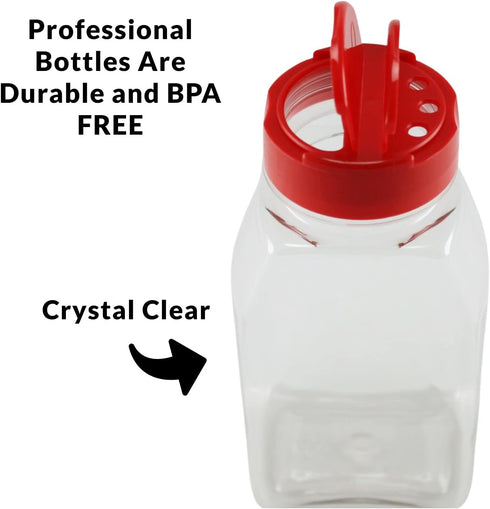 Skyway Supreme Large 16 OZ Plastic Spice Bottles Seasoning Containers Jars - Flap Cap Pour and Sifter Spice Shaker - Refillable Perfect For Storin...