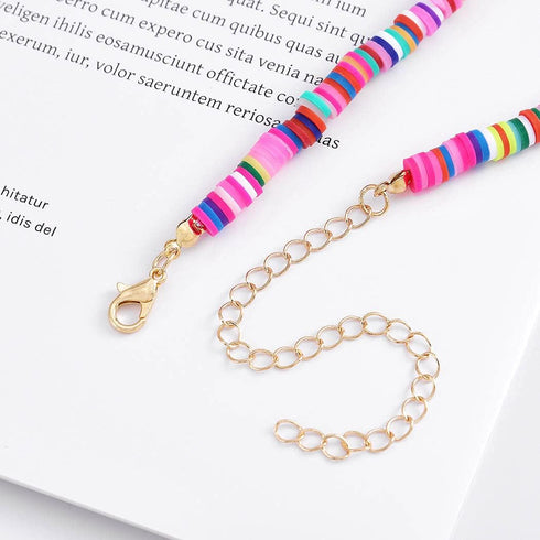 Fstrend Boho Heishi Surfer Choker Necklace Colorful Beads Vinyl Disc Lightweight Necklaces Summer Beach Puka Jewelry for Women and Girls...