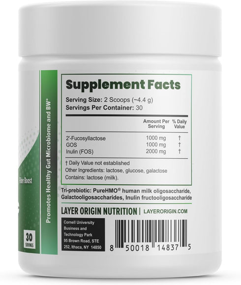 Layer Origin Constipiotic Prebiotic Fiber to Ease Bowel Movement and Support Regularity - 4.4 g Per Serving - HMO 2'FL, GOS, Inulin FOS - 30-Day S...