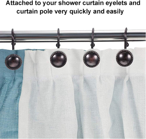Rustproof Antique Decorative Shower Curtain Hooks, 12pcs Oil Rubbed Bronze Shower Curtain Ring Holders for Bathroom Shower Rods Curtains Home...