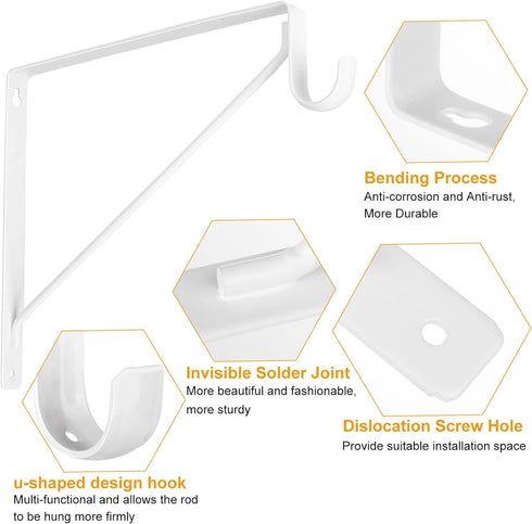 4 Pack Heavy Duty Closet Rod Brackets Holder 11 x 11 x 1 Inch White Closet Rod Support Bracket Black Steel Closet rod Holders for Hanging Clothes ...