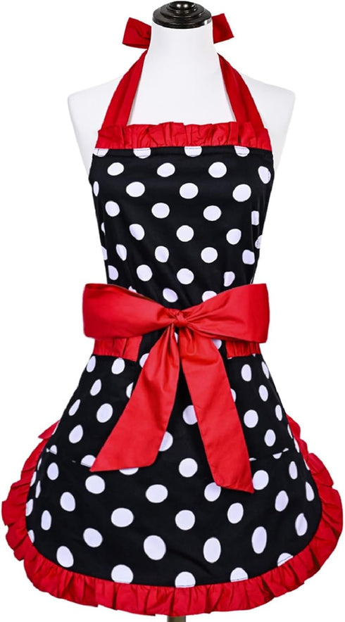 Violet Mist Vintage Apron for Women with Pockets - Cute Polka Dot Retro Stylish Apron, Red...
