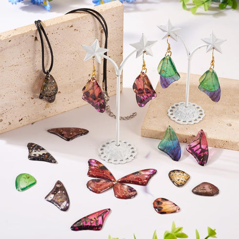 FASHEWELRY Resin Butterfly Wing Earring Making Kit 24pcs Fairy Wing Charms with Gold Foil & 20pcs Ear Hooks & 30pcs Jump Rings for Bohemia Drop Ea...