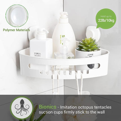 LUXEAR Corner Shower Caddy Suction Cup No-Drilling Removable Shower Caddy Basket Powerful Suction Bathroom Shower Shelf Waterproof & Rustproof Org...