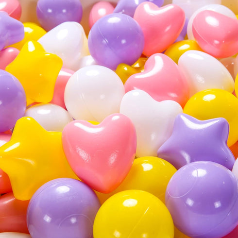 Ball Pit Balls Stars for Toddlers- 100 Pack 3 Shapes Balls Stars and Hearts for Ball Pit Playroom Playpen, Non-Toxic Plastic Toy Balls Shower Part...
