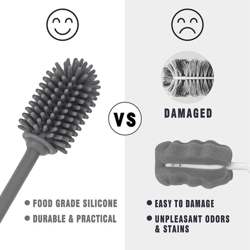 Silicone Bottle Cleaning Brush with Long Handle,12.5" Water Bottle Cleaner for Baby Bottles, Hydro Flask, Sports Bottle, Vase, Glassware, Perfect ...