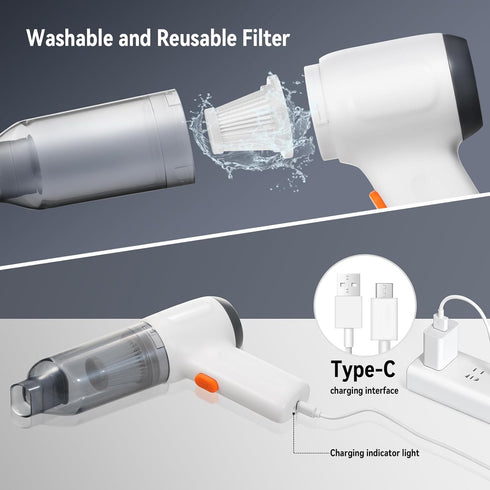 Handheld Vacuum Car Mini Vacuum Cleaner, 8000PA Strong Suction, 3in1 Vacuuming Blowing Dust Inflation Portable Cordless Vacuum Cleaner for Car Hom...